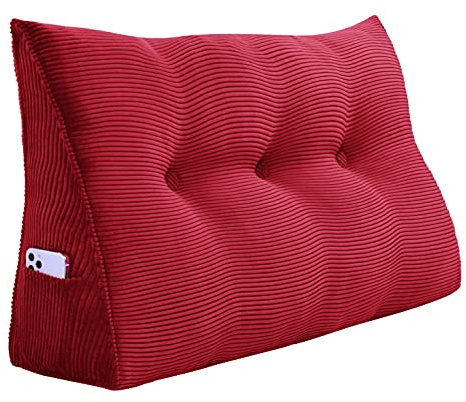 Rucener Bettkeilkissen, Kopfteil, dreieckige Lesekissen, große Nackenrolle, Rückenlehne, abnehmbare Stütze zum Waschen, geeignet für Sofa und Bett Rot 100 cm