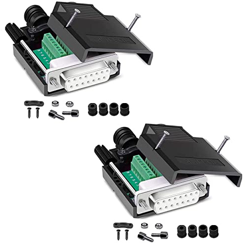 PENGLIN 2PCS DB15 Lötfreie weibliche RS232 D-SUB Serielle Adapter, | 16mm dünner 15 Pin Port Terminal Lötfrei Breakout Board Stecker mit Gehäuse Zubehör