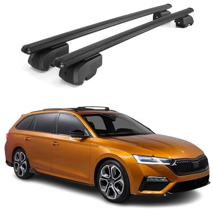 OMAC Aluminium Dachträger Querträger für Skoda Octavia IV Kombi 2020-2026 – City Crash – ISO/PAS 11154:2006 – Abschließbar – Max. 75 kg – 2 Stangen Schwarz