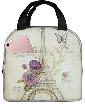 XVBCDFG Bolsa de almuerzo de la Torre Eiffel, caja de almuerzo aislada para mujeres y hombres, bolsa de asas ligera y duradera para la escuela de oficina