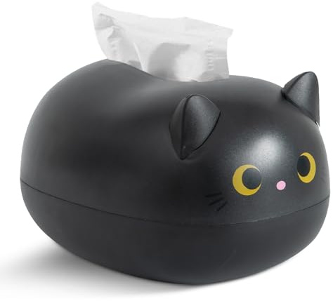 Cyrank Taschentücher Box, Cartoon-Katzen-Taschentuchbox, Kawaii Kunststoff Taschentuchspender, Toilettenpapierhalter Katze, Cartoon Tissue Box Für Küche, Badezimmer, Schlafzimmerkommoden(Schwarz)
