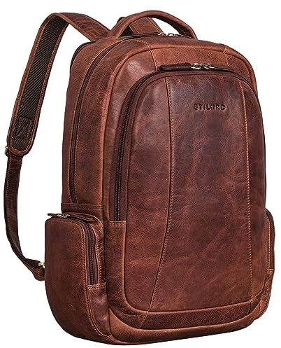 STILORD 'Waldo' Vintage Mochila Cuero Damas y Caballeros con Muchos Compartimientos Retro para Negocios y Laptop, Color: Kara - Cognac