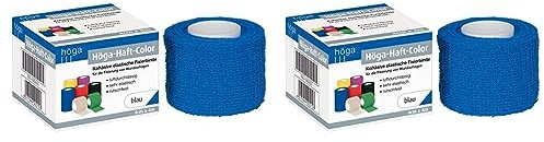 Höga-Haft-Color blau 4 cm x 4 m gedehnt, kohäsive (selbsthaftende) elastische Fixierbinde (1 Stück) (Packung mit 2)