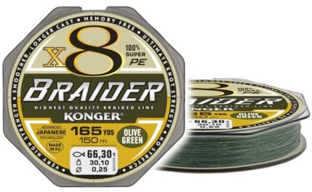 Geflochtene Schnur KONGER Braider Olive Grün 8-Fach Braided Line Angelschnur 150m 0,04mm-0,25mm (0,06mm/4,90kg)