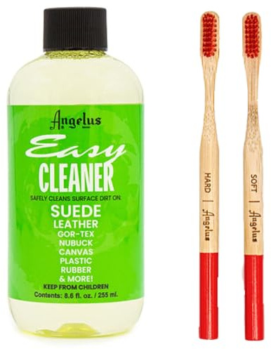 Angelus Easy Cleaner 8.6oz & Detail Brush Set - Complete Sneaker Cleaning Kit Safe on All White Tennis Shoes, Boots- Made in USA
