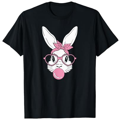 Niedlicher Hase mit Bandana Herz Brille Bubblegum Ostern Tag T-Shirt, Herren, Schwarz, L