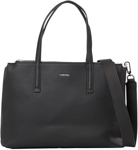 Calvin Klein Damen Tote Bag Tasche Medium Groß mit Reißverschluss, Schwarz (Ck Black), Einheitsgröße