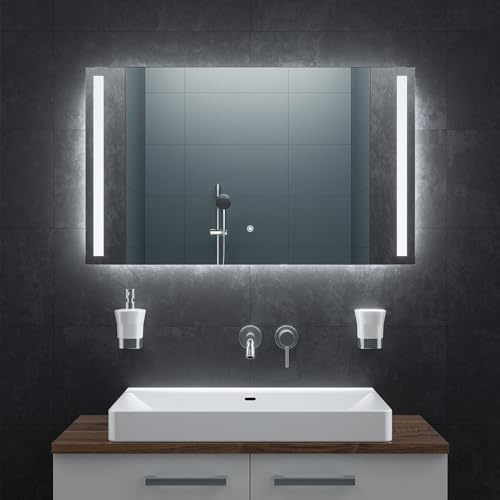 BR Bringer LED Badspiegel - 100x60 cm - Badezimmerspiegel mit Beleuchtung und Anti-Beschlag Funktion - Dimmbar, Energiesparend, 3 Lichtfarben, Touch-Schalter und Speicherfunktion (Modell: BRS103)