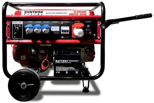 Syntrox Energy 5,5 KW Benzin Notstrom Aggregat Generator Stromerzeuger Brontes, 389 ccm Hubraum, für die Verwendung im freien geeignet, mobil und kompakt,