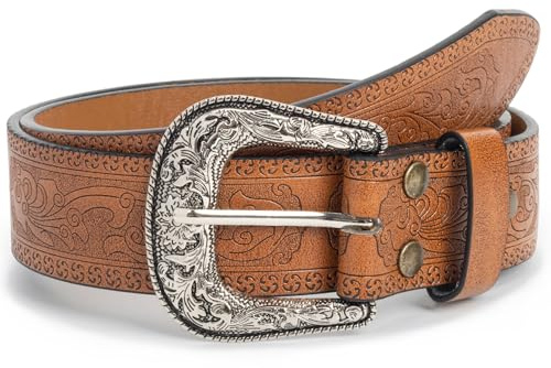 HilyBony Westerngürtel für Damen, Vintage, Leder, Westernschnalle, Cowgirl-Taillengürtel für Jeans, Hosen, Kleider, braun, for 29-38“ waist