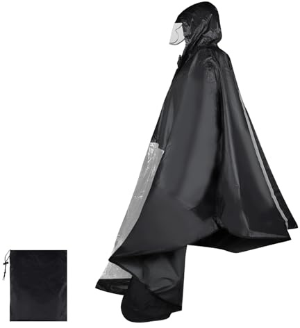 lalago Mantella da Bicicletta, Bicicletta Compatta Riutilizzabile Unisex, Antipioggia Bici per Mountain Bike, Bici Elettriche, Poncho Impermeabile Antipioggia Leggero (Nero con tasca a specchio)