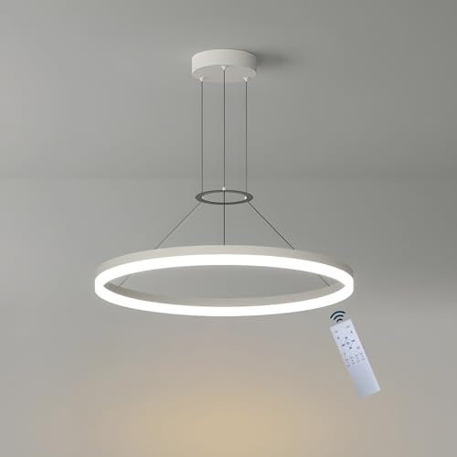 LED Pendelleuchte Modern Dimmbar Hängeleuchte Ring Kreis Hängelampe Esstisch Pendellampe Aluminium Kronleuchter, Moderne Deckenlampe, Runde Deckenleuchte, Hänge Lampe für Kücheninsel, Wohnzimmer(Bianc