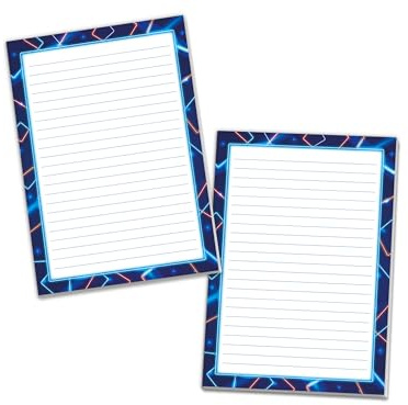 2 bunte Motiv Schreibblöcke Hefte Briefpapier liniert für Kinder Schule Laser Lasertag Strahl neon bunt dunkel (2 Blöcke A4 mit je 25 Blättern)