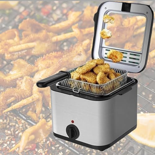 2.5L Home Deep Fat Fryer, 1000W Electric Deep Fryer With Basket, 176℉-374℉ Adjustable Temperature, with Visible Tempered Glass Lid, Automatic Power Off, for Fried Chicken, French Fries, Wings
