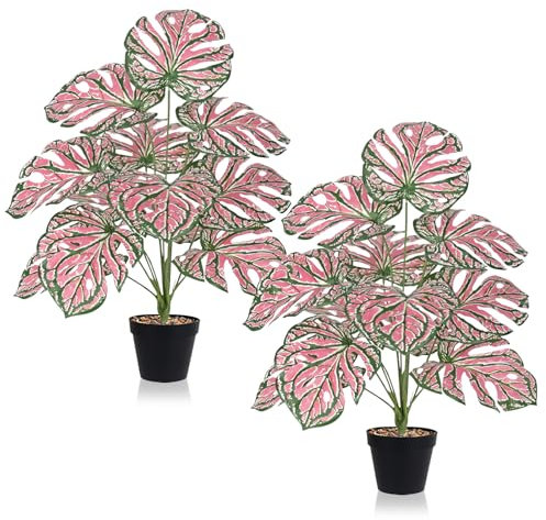 Grande plante artificielle Monstera 65 cm - Palmier tropical artificiel avec 12 feuilles - Grandes plantes artificielles comme de vraies plantes artificielles pour bureau, maison, intérieur et