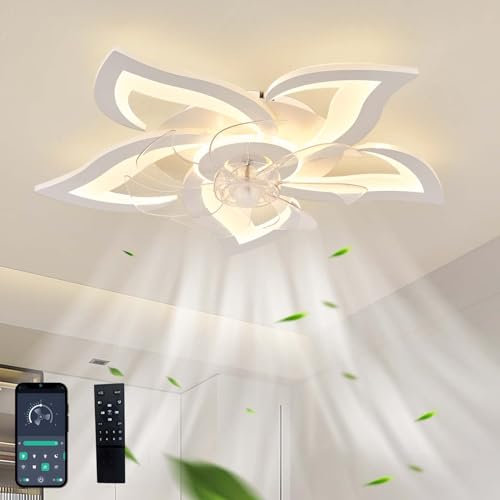 Moderno ventilatore da soffitto dimmerabile a LED, con luci e telecomando, 6 velocità CC, design reversibile, silenzioso ed elegante, per camera da letto e soggiorno, bianco