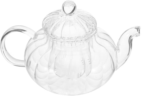 STOBAZA Glass Teapot with Infuser 600ml, Clear Pumpkin Teapot for Blooming and Loose Tea, Heat Resistant Flower Tea Kettle