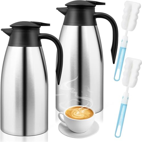 2 Pcs Pichet Isotherme 2L, Bouteille Isotherme en Acier Inoxydable, Bouilloires isolées sous vide, Isolation thermique 24 heures, pour bouilloires, théières et cafetières pour garder boissons chaudes