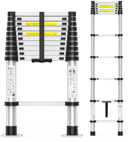 10.5FT Telescoping Ladder, 330lb Capacity Aluminum Heavy-Duty Extension Ladder with Anti-Slip Steps for Secure Attic Access, Roof, and Home Renovation Projects