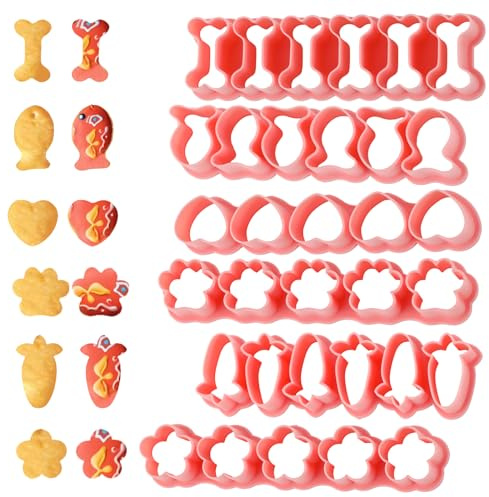 6 Set Mini Cookie Cutters,Cracker Cutter Small Dog Treat Cookie Cutters Including Goldfish Cracker Cutter Dog Bone Paw Flower Heart Carrot for Cakes Cookies Sugar Pet Snacks Making Dogs Party (Pink)