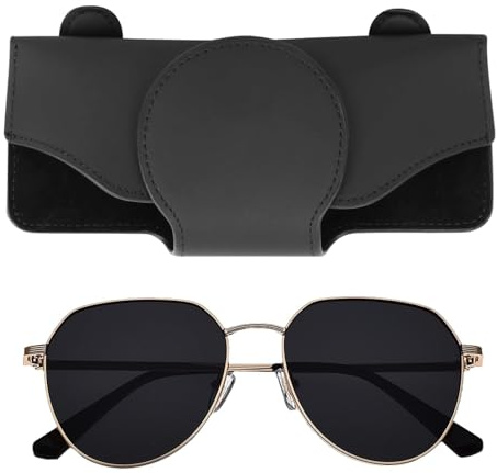 HECHKJ Sonnenbrillen Halter Auto, Leder Auto Brillenhalter, Schwarz Sonnenbrille Halterung Auto, Magnetischer Brillenhalter, zur Aufbewahrung von Sonnenbrillen, Schutzbrillen und Korrektionsbrillen