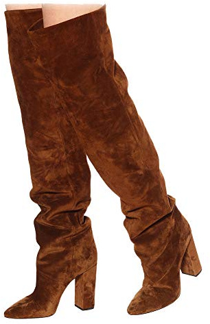 Ceciloroda Donna's Thigh Stivali Alti Tacco Alto Slouchy Stivali alti Wide Calf Sexy Pull-On Festa Botas para Mujer Comodo Brown Size 38