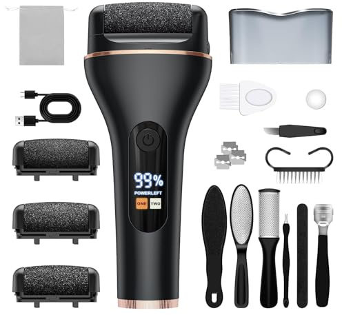 Hornhaut Entfernen fuß Elektrisch, Hornhautentferner Elektrisch mit 3 Ersatzrollen, 2 Gear Hornhautentferner Pediküre Hornhautfeile Callus Remover für Fußpflege, Schwarz