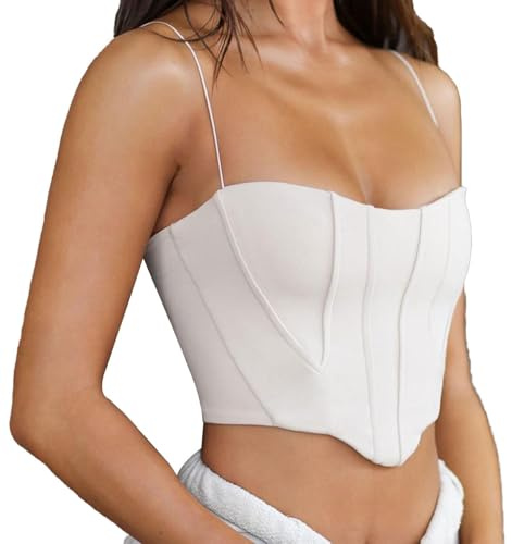 XFSRG Canotta Donna Estiva Crop Top Sexy Senza Maniche con Scollo Quadrato Canottiera Corto Parte Y2k Tops Superiore della Canotta Casual Elegante (Bianco/S)
