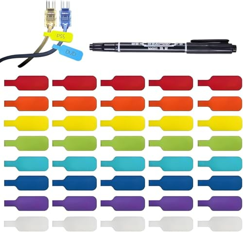 VEGCOO 40 etiquetas para cables eléctricos, multicolor, etiquetas para cables, etiquetas autoadhesivas de nailon para organizar e identificar cables