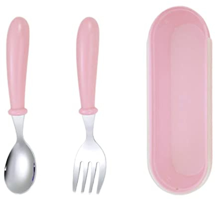 Gabel- und Löffel-Set, Kleinkind-Besteck, Baby-Edelstahl-Utensilien-Set, Kindergeschirr, tragbare Fütterlöffel, Gabeln mit Aufbewahrungskoffer für Training, Reisen, Kindertagesstätte