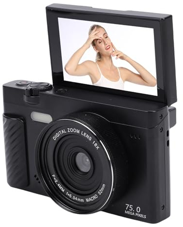 Fabater Appareil Photo Numérique, Appareil Photo sans Miroir WiFi 4K 75MP avec écran Rabattable de 3 Pouces et Zoom 18X, Appareils Photo de Voyage Compacts pour la Photographie de (Black)