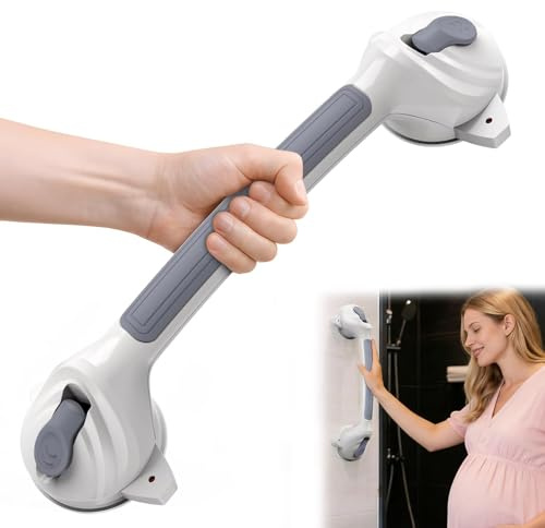handtag för seniorer, duschhandtag utan borrning, 42,5 cm max 110 kg avtagbart duschhandtag med sugkopp, badhandtag, handtagsstänger, badkarshandtag, toalettstöd (grå)