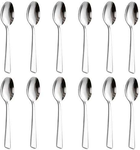 Vexnaro Juego de 12 Cucharillas de Postre de Acero Inoxidable, Cucharas de Café Pulido Espejo, con Borde Cuadrado, Apto para Lavavajillas, para Restaurante, Casa y Fiestas (12)