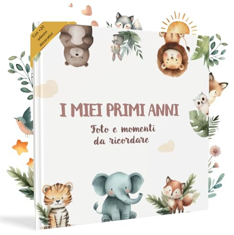 HuBorns - Album Nascita Bambina e Bambino per Incollare Foto e Scritte con +50 Pagine e Adesivi, Album Fotografico Neonato per il Primo Anno fino a 5 Anni, Ideale per Regalo Nascita