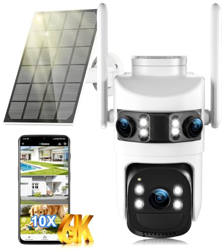 6K Caméra de Surveillance WiFi Extérieure sans Fil,10X à Triple Objectif Camera Solaire Extérieur,Suivi Automatique,Vision Nocturne,360° PTZ Sécurité à Domicile,Audio Bidirectionnel,2.4/5G WIFI,IP66