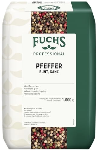 Fuchs Professional - Bunter Pfeffer ganz | 1 kg im großen Beutel | Ungemahlenes Universalgewürz, zum Nachfüllen von Pfeffermühlen | Für Großverbraucher und Gastronomie