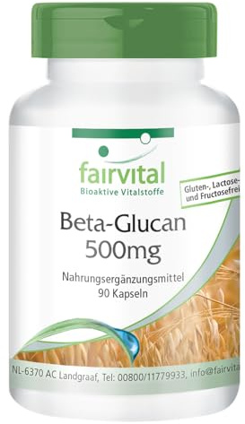 fairvital Betaglukan-kapslar, 90 kapslar, 500mg betaglukaner per kapsel, HÖGDOSERAD, 70% polysackarider från havre, VEGAN