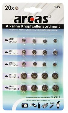 Batterie Arcas Knopfzellen-Set AG1-AG13 (20 Stk)