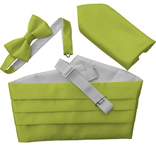 Great British Tie Club Hombres Satén Conjunto Fajines: Incluye Pajarita y Pañuelo (Lima Verde)