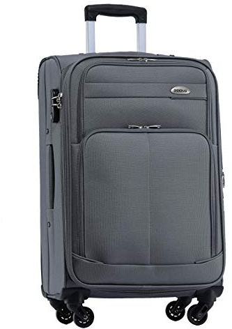 BEIBYE Leichter Stoffkoffer Kofferset Trolley Außentaschen Dehungsfuge mehr Stauraum mit Zahlenschloss (Grau, M-Handgepäck-54cm)