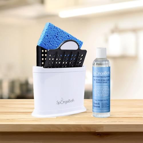 SpongeBath Deep Cleaning Sponge Holder – Patented Kitchen Sponge Cleaner, Eliminates Odor in 10 Minutes (White)