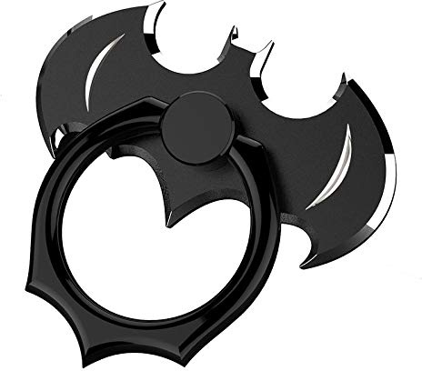 Bat Phone Ring Stand Holder - OATSBASF Cell Phone Ring Holder Finger Grip 360 Degree Rotation Compatible with iPhone 17/16/15/14/13 Pro Max and Other Smartphones（Black+Silver）