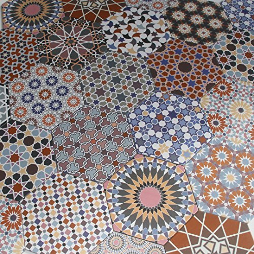 Casa Moro | Azulejos de cerámica marroquí Chakib patchwork azulejos 32.8x28.5 cm hexagonales de gres porcelánico coloreado | Hermosa decoración oriental para el baño pasillo cocina | FL6020