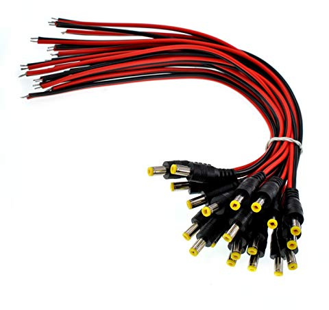 Oiyagai 20 Pezzi Cavo Pigtail DC Maschio 12V 5A, 30cm, per Telecamere Sorveglianza, Sicurezza Domestica, Alimentazione a Bassa Tensione