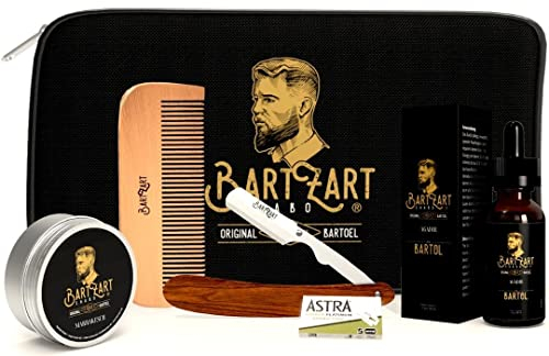 BartZart Shabo mit Rasiermesser I hochwertigem Bartöl I natürlichem Bartwachs I Bartkamm aus I Duft, Schwarz, Marrakesch, 1 stück