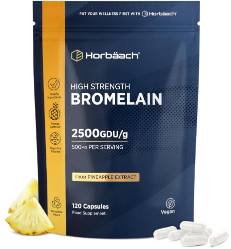 Bromelain Capsules 2500GDU/g | High Strength Digestive Enzyme Supplement from Pineapple Extract (Ananas Comosus) | 500mg | 120 Vegan Capsules | by Horbaach