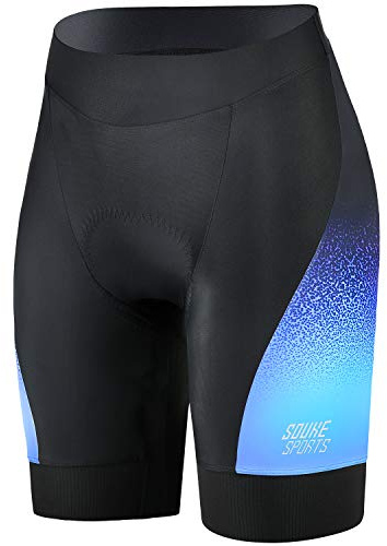 Souke Sports Radlerhose Damen Fahrradhose Gepolstert Schnelltrockende Radhose Kurz mit Atmungsaktive 4D Gel Sitzpolster
