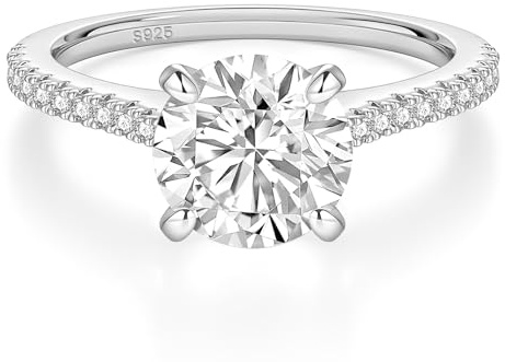 EAMTI 925 Sterling Silver 1.2 CT Round Solitaire Cubic Zirconia Engagement Ring Halo Promise Ring Size 6.5