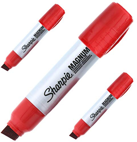Sharpie Magnum - Pennarelli permanenti, extra large, punta a scalpello, adatti per la maggior parte delle superfici, colore rosso, confezione da 3 pezzi
