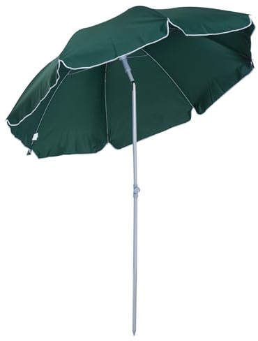 Outsunny Sombrilla de Playa Ø202 cm Techo Inclinable para Jardín Verde | Poste Desmontable, Pincho Inferior